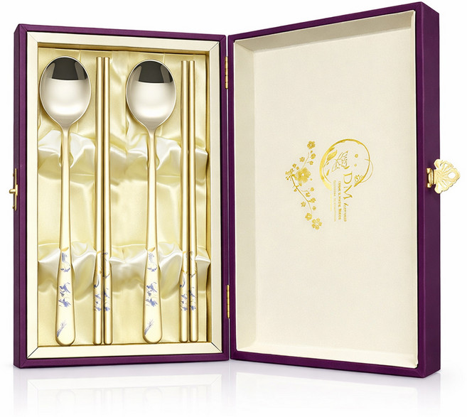 리온주방 국산 스텐 티타늄 황궁 송학 수저 2벌 세트, 1세트, 숟가락 2p + 젓가락 2p