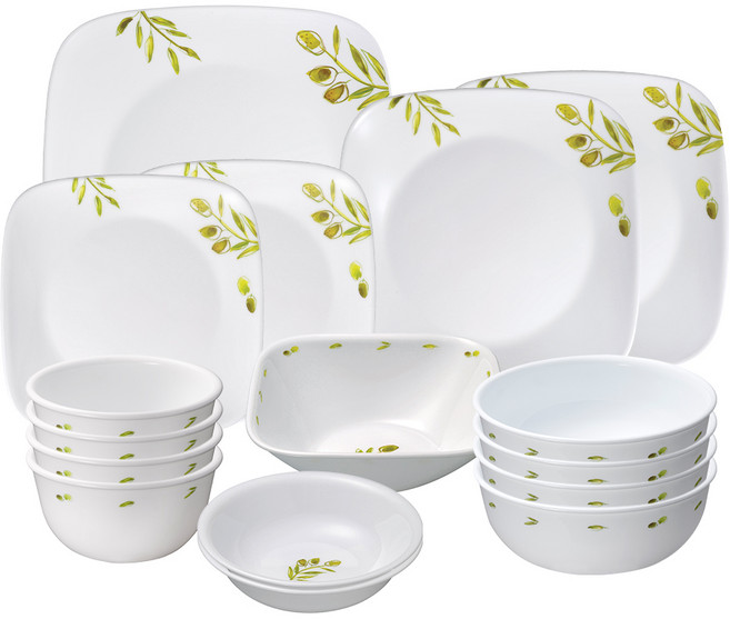 코렐 올리브가든 사각 4인 16p 홈세트, 혼합색상, 밥공기4p+국대접4p+앞접시2p+사각대접(중)1p+사각접시(소)2p+사각접시(중)2p+사각접시(대)1p, 1세트