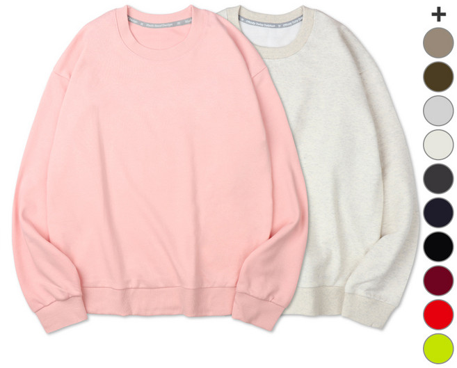 벤힛 남녀공용 세미오버핏 특양면 무지 맨투맨 2종 세트