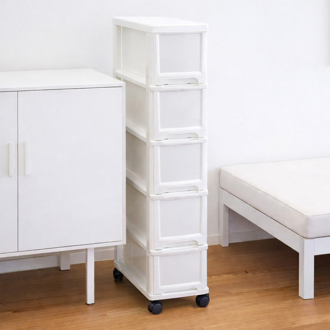 슬림 서랍장 5단 + 바퀴 4p, 화이트