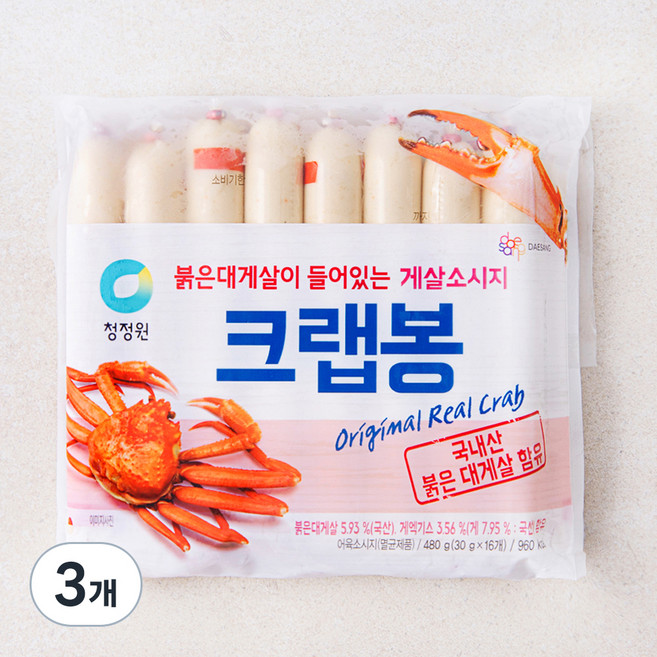 청정원 크랩봉16입, 480g, 3개