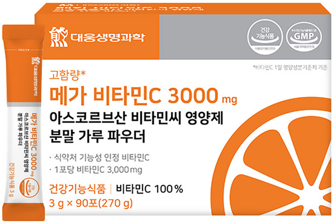 대웅생명과학 메가 비타민C 3000 아스코르브산 비타민씨 영양제 분말 가루 파우더 90p, 270g, 1개