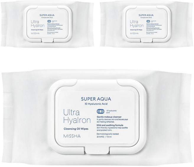 미샤 수퍼 아쿠아 울트라 히알론 클렌징 오일 티슈, 30매입, 3개