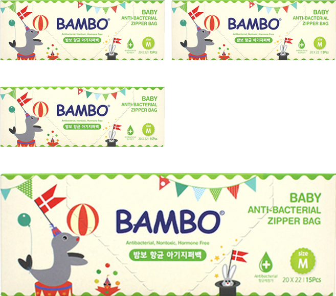 밤보네이처 항균 아기 지퍼팩 M, 4세트