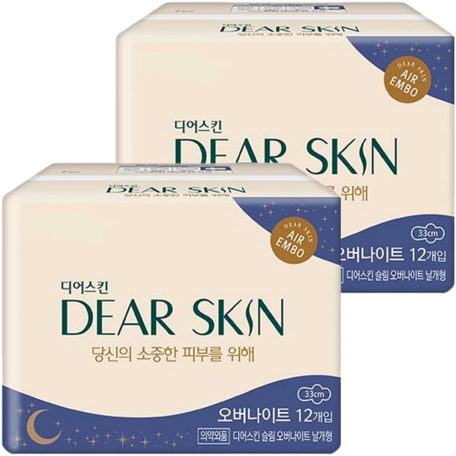 디어스킨 에어엠보 슬림 생리대 날개형, 오버나이트, 12개입, 2개