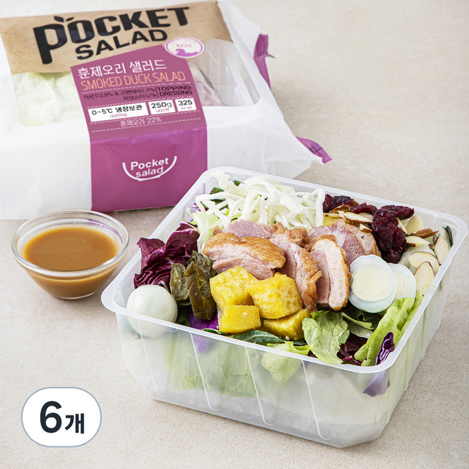 포켓샐러드 훈제오리 샐러드, 250g, 6개