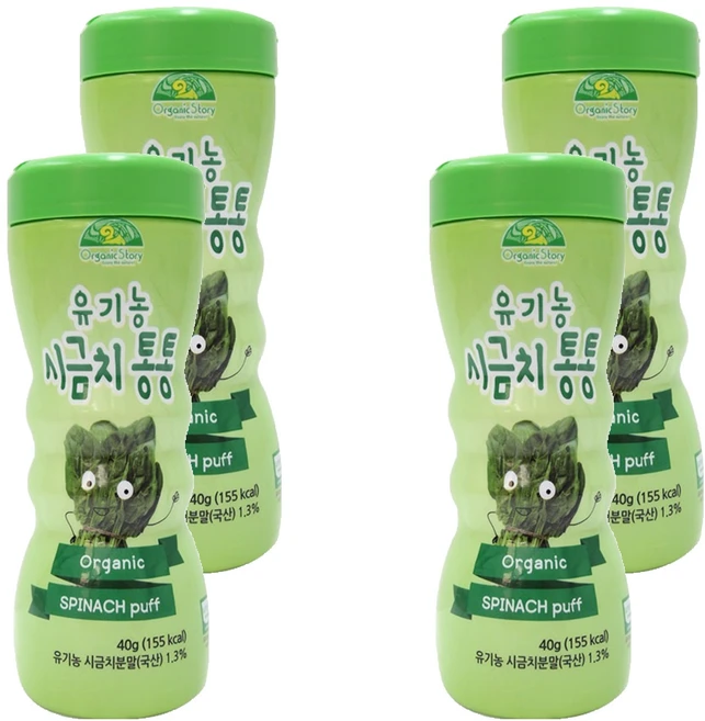 OrganicStory 유아용 유기농 시금치통통 과자, 시금치맛, 40g, 4개 - 쿠팡