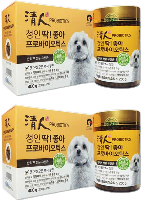 청인 강아지 딱좋아 영양제 세트, 400g, 장건강/유산균, 2세트