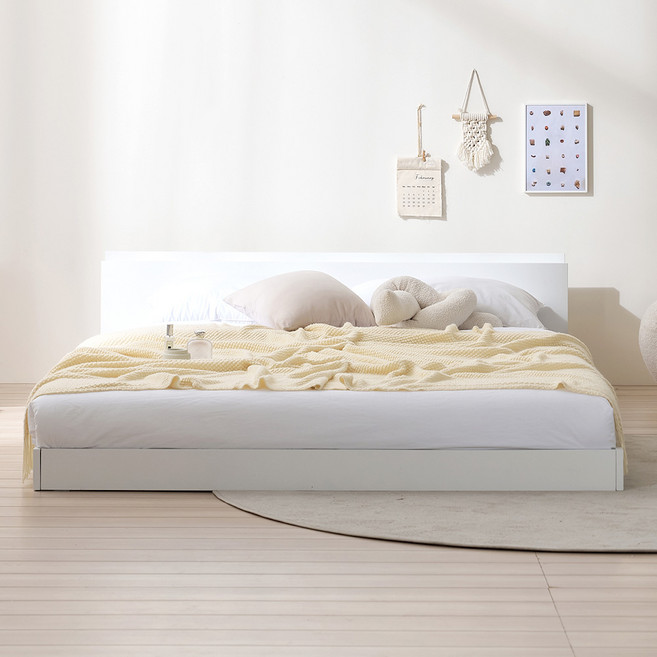 서울소호 홈즈 저상형 침대 프레임 + 파워 본넬 양면 매트리스 세트 방문설치, 화이트