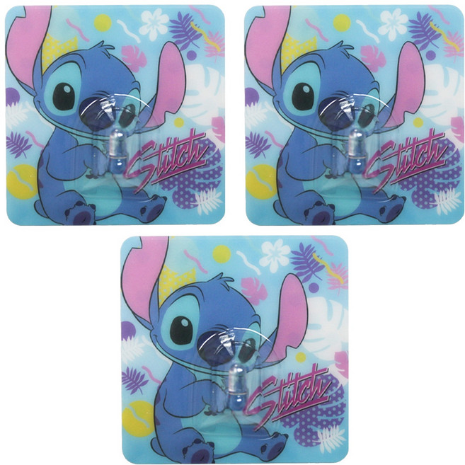 收納王妃 迪士尼無痕掛勾 中(69 x 69mm) 3個, 史迪奇 藍色