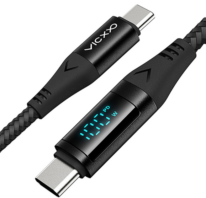 빅쏘 100W 전력표시 단선방지 USB C TO C타입 PD PPS 디스플레이 나일론 고속 충전 케이블, 1.2m, 블랙, 1개