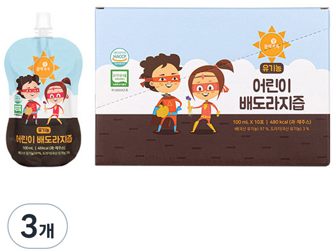 몸애쏙쏙 유기농 어린이 배도라지즙, 1L, 3개, 혼합맛(배/도라지)