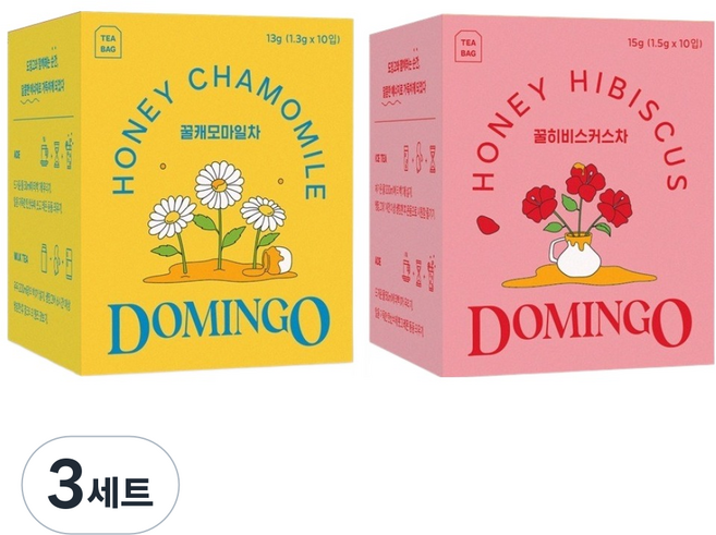 도밍고 꿀캐모마일 1.3g x 10p + 꿀히비스커스 1.5g x 10p 티백 세트, 꿀캐모마일 10p + 꿀히비스커스 10p, 3세트