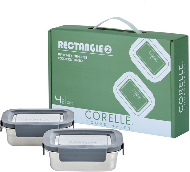 코렐코디네이츠 스텐 밀폐용기 직사각, 2개, 밀폐용기 2p