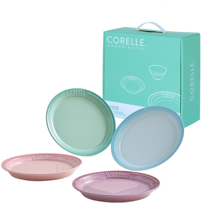 코렐코디네이츠 원형 디쉬 4종 세트, 블루 + 퍼플 + 그린 + 핑크, 1세트