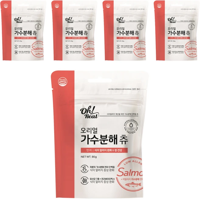 옵티펫 반려동물 오리얼 가수분해 츄 간식, 연어, 90g, 5개 - 쿠팡