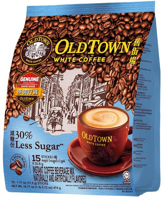 OLDTOWN WHITE COFFEE 舊街場白咖啡 3合1減糖白咖啡, 31.6g, 15條, 1袋
