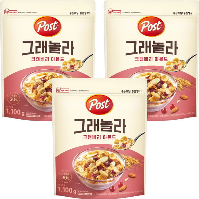 포스트 그래놀라 크랜베리 아몬드, 1.1kg, 3개
