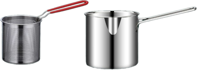 德利生活 不鏽鋼快速瀝油油炸鍋組 304炸鍋 + 炸籃, 12cm, 1組, 不鏽鋼