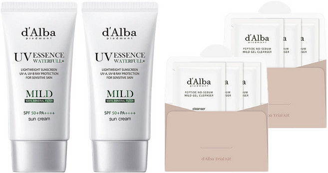 달바 비건 워터풀 마일드 선크림 SPF 50+ PA++++ 50ml + 약산성 젤클렌저 9ml 세트, 2개