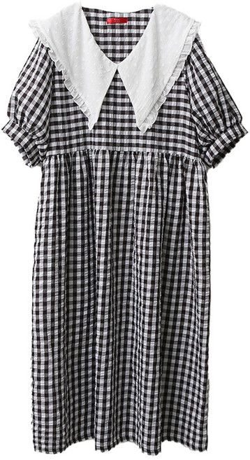 PANG PANG SHOP 翻領格紋孕婦連身裙