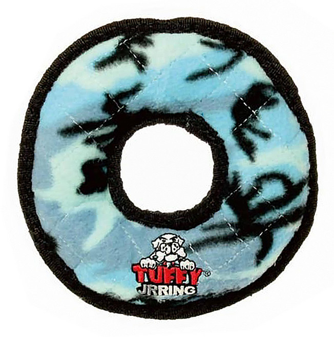 TUFFY 拉扯拔河玩具 經典基本款耐咬圈圈 甜甜圈造型 9顆牙耐咬度 內置啾啾聲玩具, 迷彩藍, 1個