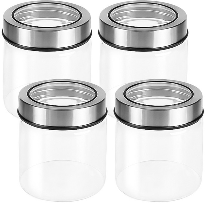 헬로키친 투명커버 원형 내열 유리병, 400ml, 4개