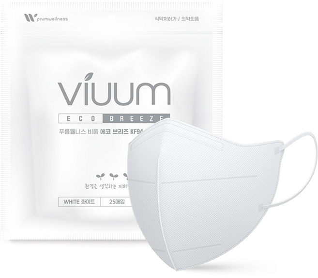 비움 푸름웰니스 에코브리즈 새부리형 성인용 마스크 대형 KF94, 25매, 4개, 화이트
