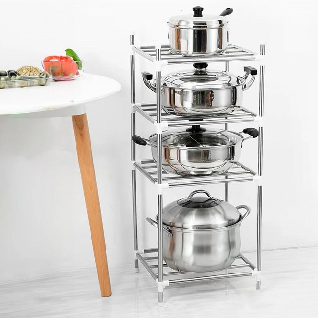 德利生活 加高不鏽鋼置物架 防滑腳墊, 銀色, 4層