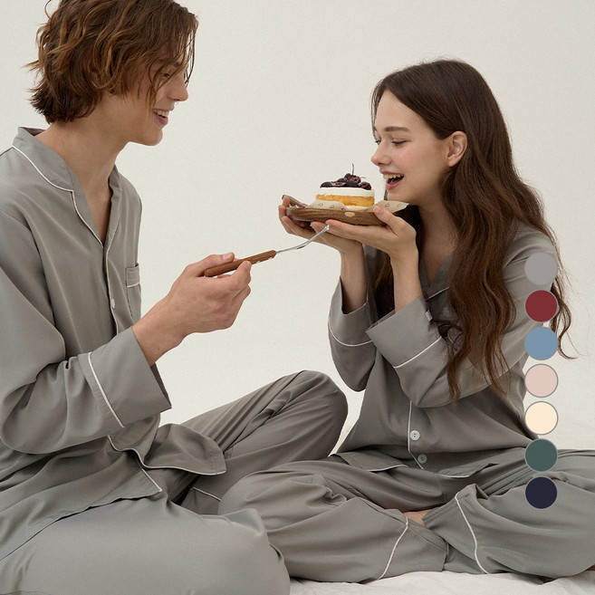 도씨 커플용 실크핏 에센셜 긴팔 잠옷 2세트 D-3657