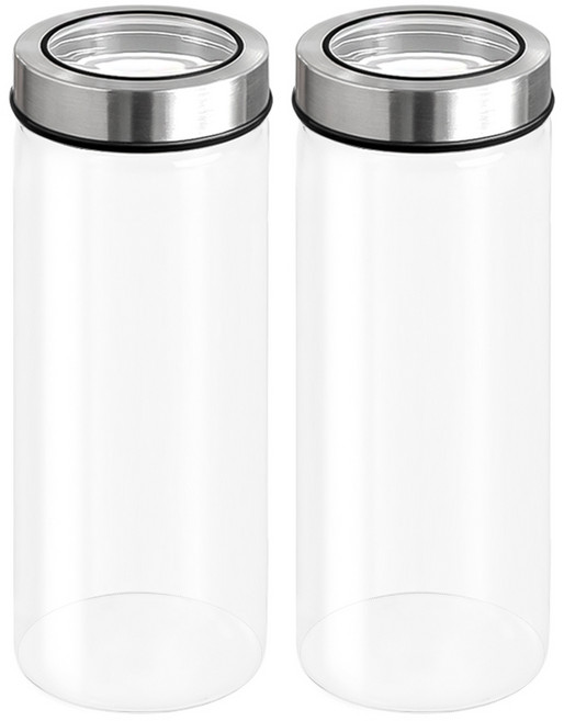 헬로키친 투명커버 원형 내열 유리병, 1.3L, 2개