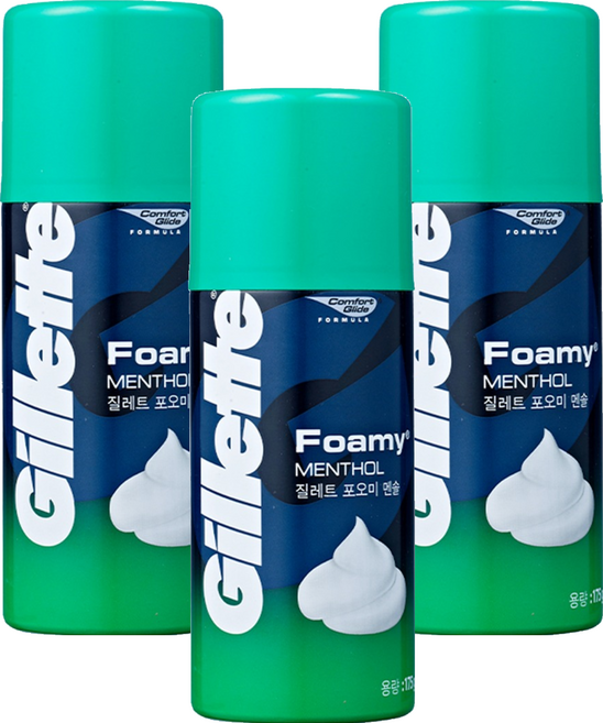 질레트 정품 포오미 멘솔 쉐이빙 폼, 175g, 3개
