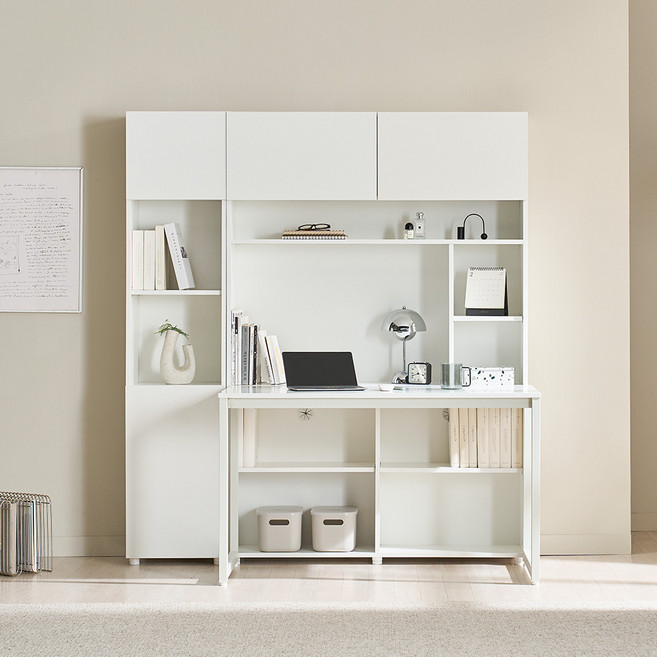 장인가구 E0 프론티 전면 1200 책상 + 400 긴책장 세트 방문설치, 화이트