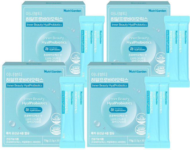 뉴트리가든 이너뷰티 히알 프로바이오틱스 유산균 30p, 75g, 4개