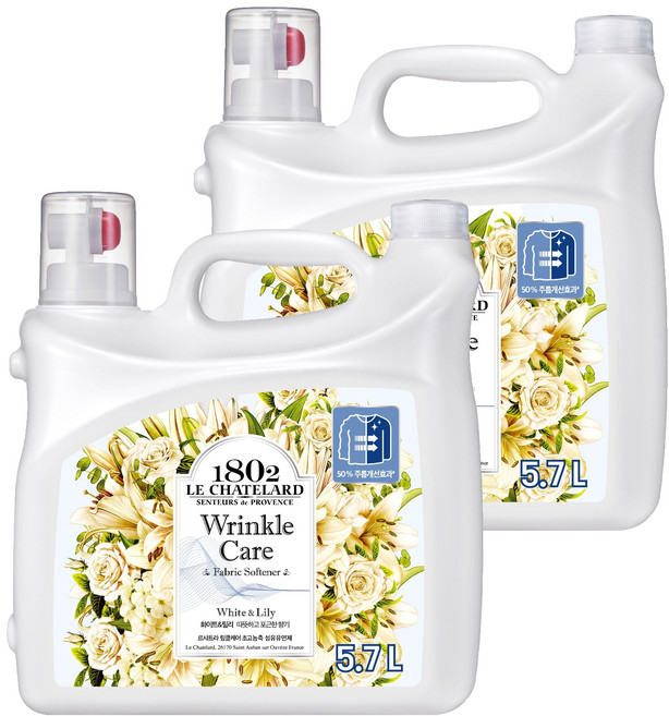 르샤트라1802 링클케어 초고농축 섬유유연제 화이트 릴리 본품, 5.7L, 2개