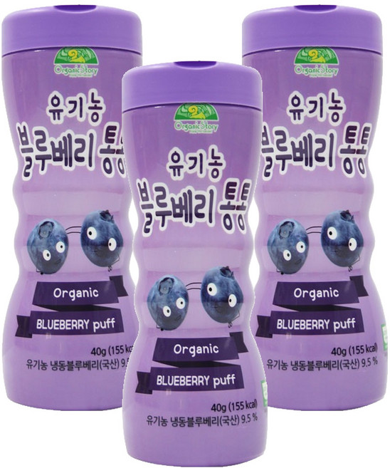 OrganicStory 유아용 유기농 블루베리통통 과자, 블루베리, 40g, 3개