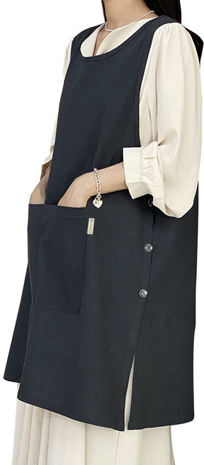 한스데이 국내 제조 단추형 트임 린넨 앞치마, 차콜, 1개