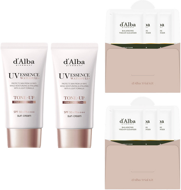 [비건뷰티] 달바 워터풀 톤업 선크림 SPF 50+ PA++++ 50ml + 밸런싱 비건 젤 클렌저 3ml x 3p 세트, 2개