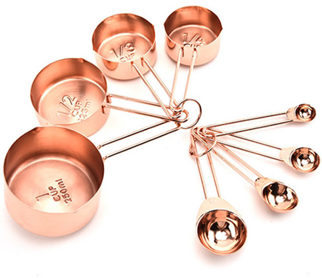 이홈베이킹 스텐 계량스푼 4종 + 계량컵 4종 세트 로즈골드, 1세트