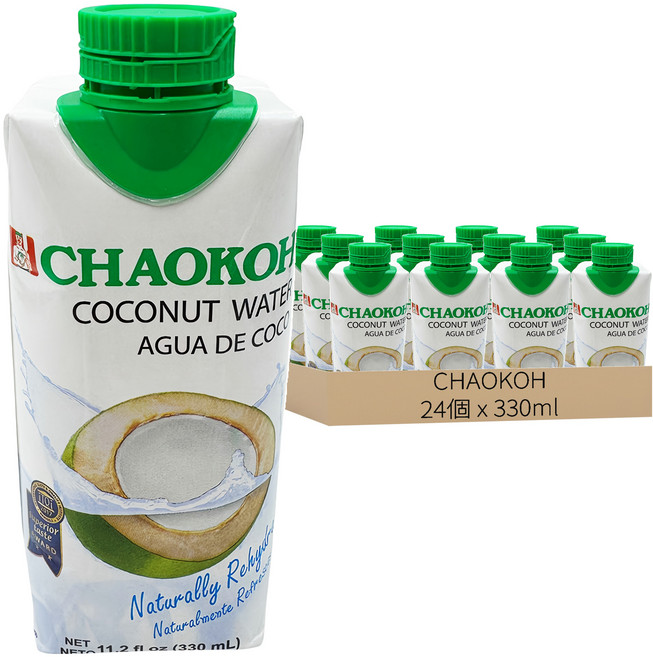 CHAOKOH 100%椰子水, 330ml, 24個