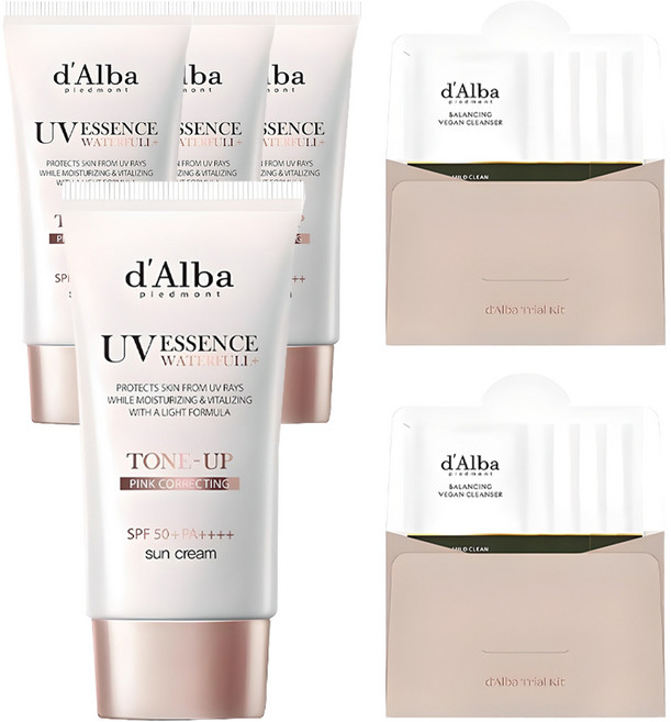 [비건뷰티] 달바 워터풀 톤업 선크림 SPF50+ PA++++ 50ml x 2p + 밸런싱 비건 젤 클렌저 15ml 세트, 2개