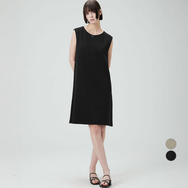 ELLEPARIS 여성용 고밀도 코튼 클린피니시 민소매 미니 원피스