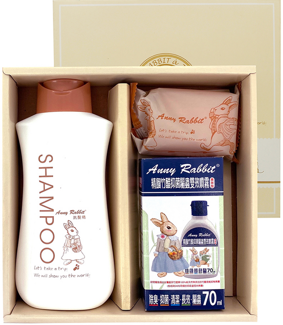 Anny Rabbit 安妮兔 1洗1皂1竹醋 洗髮乳 300ml x 1+香皂 70g x 1+竹醋 70ml x 1, 370ml, 1盒