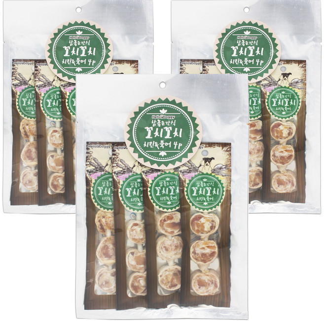 참좋은간식 꼬치꼬치 강아지 간식 4p, 치킨 + 북어 혼합맛, 100g, 3개