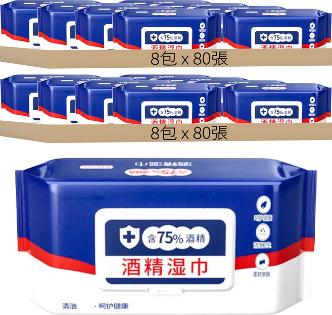 QIANHUI 倩揮 75%酒精濕紙巾 S273, 80張, 16包