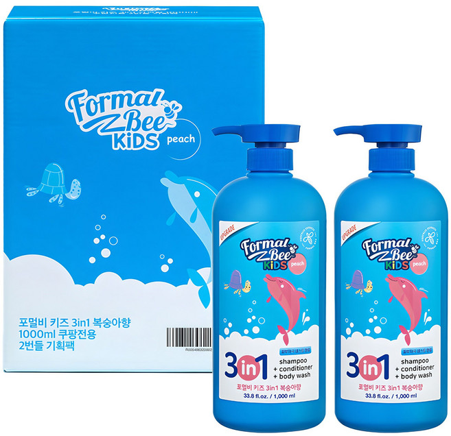 포멀비키즈 3 in 1 올인원클렌저 복숭아향, 1L, 2개