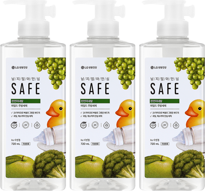 [비건라이프] 세이프 천연미네랄 마일드, 720ml, 3개
