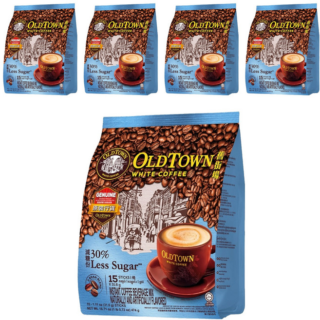 OLDTOWN WHITE COFFEE 舊街場白咖啡 3合1減糖白咖啡, 31.6g, 15條, 5袋