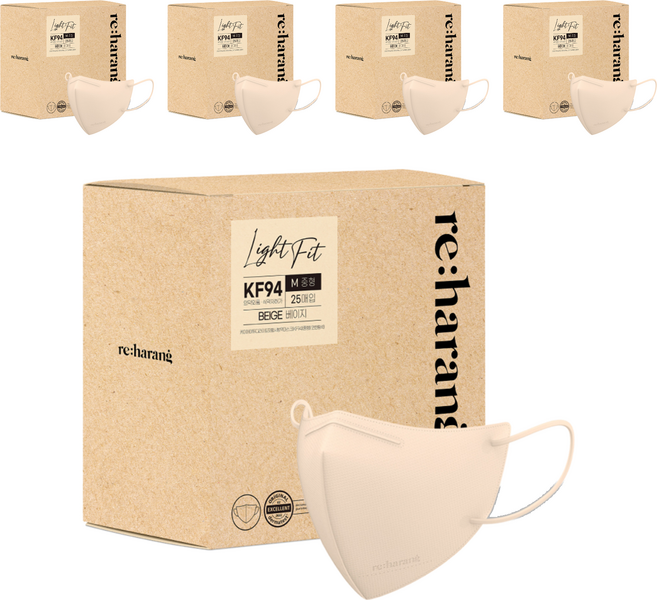 리하랑 KF94 라이트핏 2D 새부리형 일회용마스크 중형, 25개입, 5개, 베이지