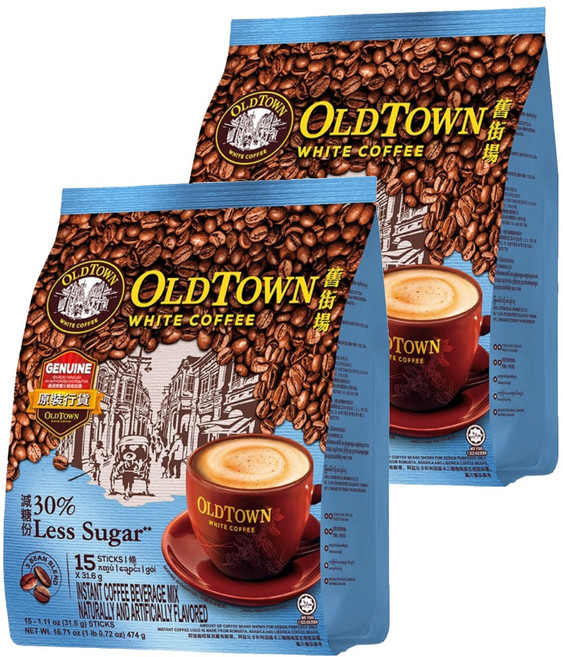 OLDTOWN WHITE COFFEE 舊街場白咖啡 3合1減糖白咖啡, 31.6g, 15條, 2袋